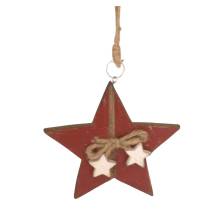 Κρεμαστό Ξύλινο Αστέρι Κόκκινο Vintage 13Χ8εκ.