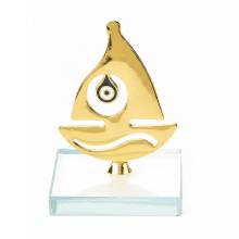 Μεταλλικό Καράβι με Μάτι σε Γυάλινη Βάση 7εκ.