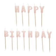 Κεράκια Γενεθλίων Happy Birthday Ροζ (Σετ 13τεμ)
