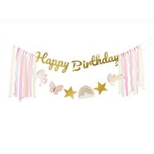 Διακοσμητική Γιρλάντα Χρυσή με Μονόκερους Ουράνιο Τόξο (2,3μ.)