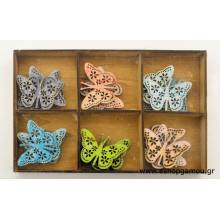 Ξύλινο Κουτί με Πεταλούδες Πολύχρωμες (24τεμ)