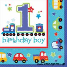 Χαρτοπετσέτες Πολυτελείας 1st Birthday Αυτοκίνητα (16τεμ)