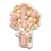 Σετ Ξύλινη Πλάτη & Στολίδι Λαμπάδας Αερόστατο Αρκουδάκι Ροζ