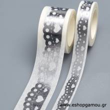 Αυτοκόλλητη Κορδέλα Καρδιές Ασημί 30χιλ.(10μ)