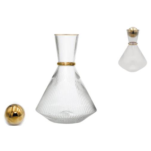 Καράφα Γάμου Γυάλινη Ανάγλυφη με Χρυσό Πώμα