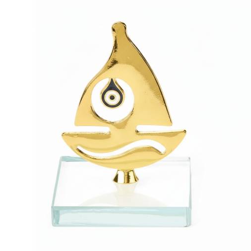 Μεταλλικό Καράβι με Μάτι σε Γυάλινη Βάση 7εκ.