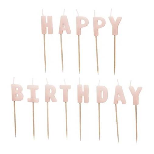 Κεράκια Γενεθλίων Happy Birthday Ροζ (Σετ 13τεμ)