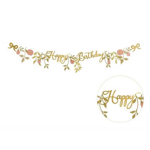 Διακοσμητική Γιρλάντα Χρυσή με Λουλούδια (1,3μ.)