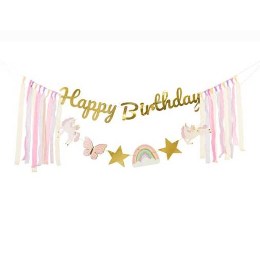 Διακοσμητική Γιρλάντα Χρυσή με Μονόκερους Ουράνιο Τόξο (2,3μ.)