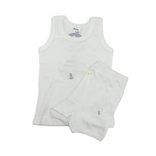 Σετ Εσώρουχα Βάπτισης Αγόρι Καραβάκι Λευκό