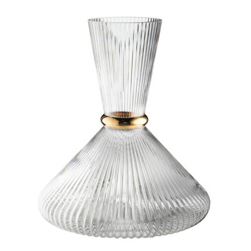 Καράφα Γάμου Γυάλινη Ανάγλυφη με Χρυσό Δακτύλιο