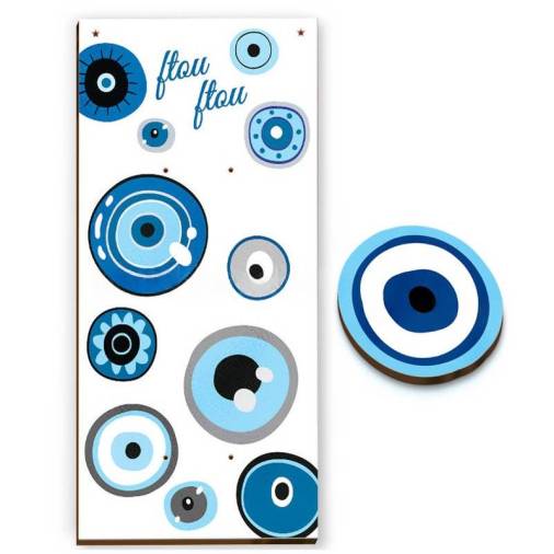 Σετ Ξύλινη Πλάτη & Στολίδι Λαμπάδας Ματάκι Μπλέ