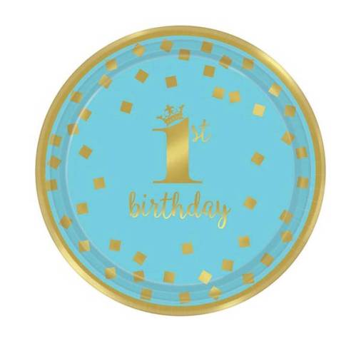 Πιατάκια Χάρτινα Γλυκού 1st Birthday Γαλάζιο-Χρυσό (8τεμ)