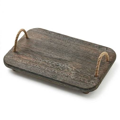 Ξύλινος Δίσκος Ορθογώνιος με Πόδια Σκούρος 38x25εκ.