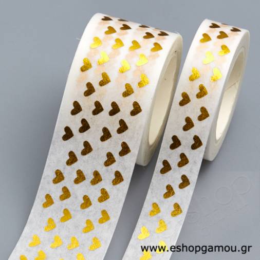 Αυτοκόλλητη Κορδέλα Χρυσή Καρδιές 30χιλ.(10μ)